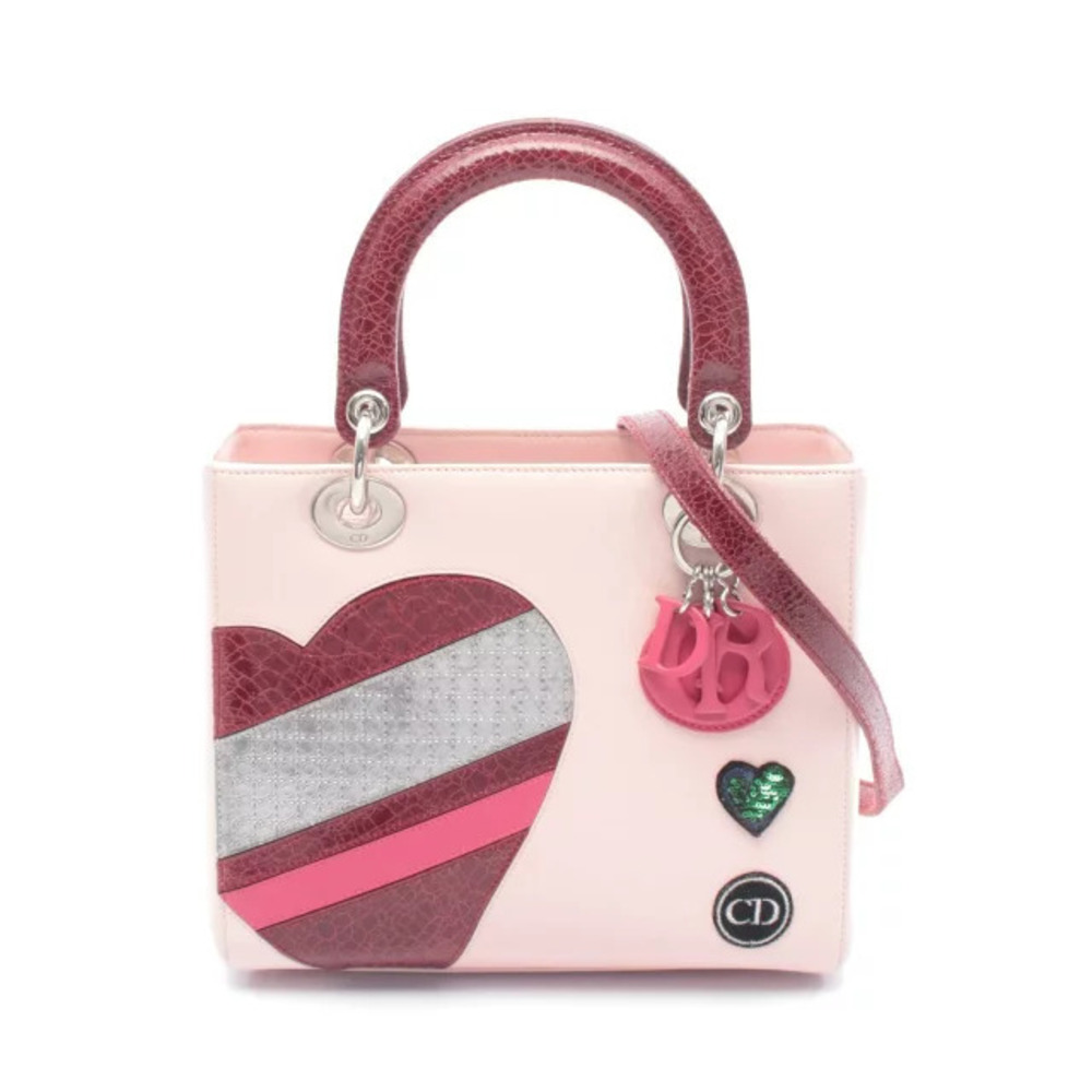 Dior Lady 2way Handbag leather pink Burgundy Red